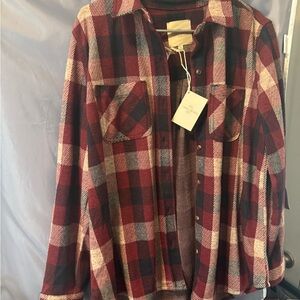 Red and Navy Plaid Flannel Shirt